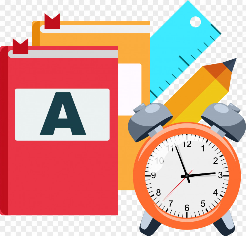 Vector Hand-painted Clock Textbooks Download Adobe Illustrator Clip Art PNG
