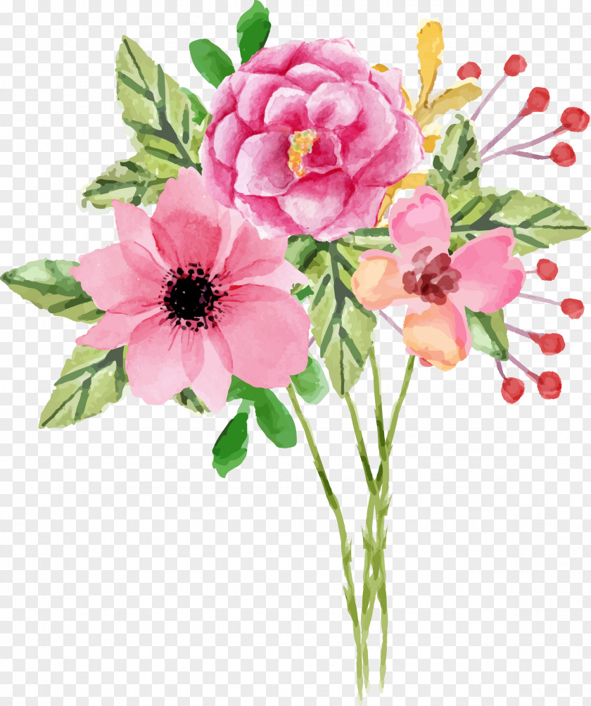 Watercolor Peony Floral Design Painting Sticker Mug PNG