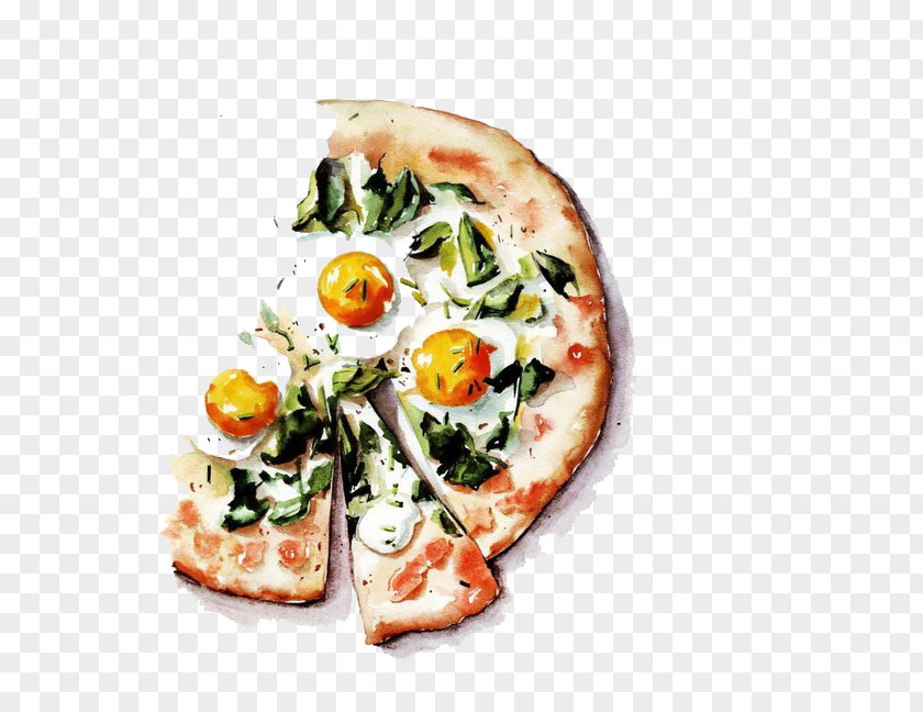 Cartoon Pizza Watercolor Painting Food Illustration PNG