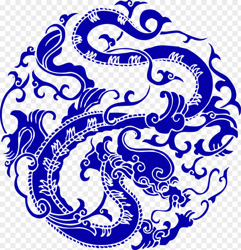 Blue Dragon Paper-cut Vector Material China Chinese Communist Revolution PNG