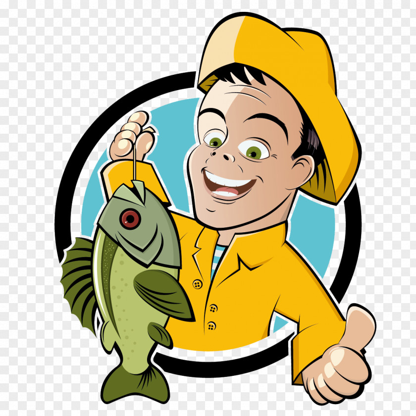 Fisherman With Fish Fishing Cartoon Clip Art PNG