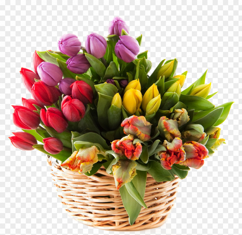 Tulip Inside Basket Flower Bouquet Floristry PNG