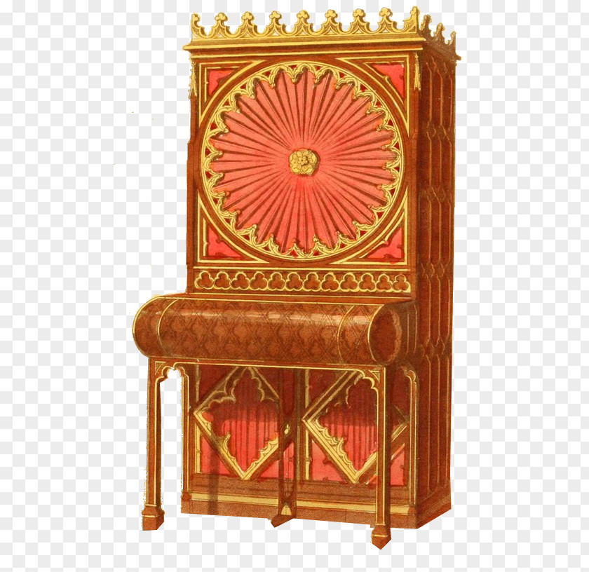 Gothic Style Bookcase Throne Antique Carving PNG