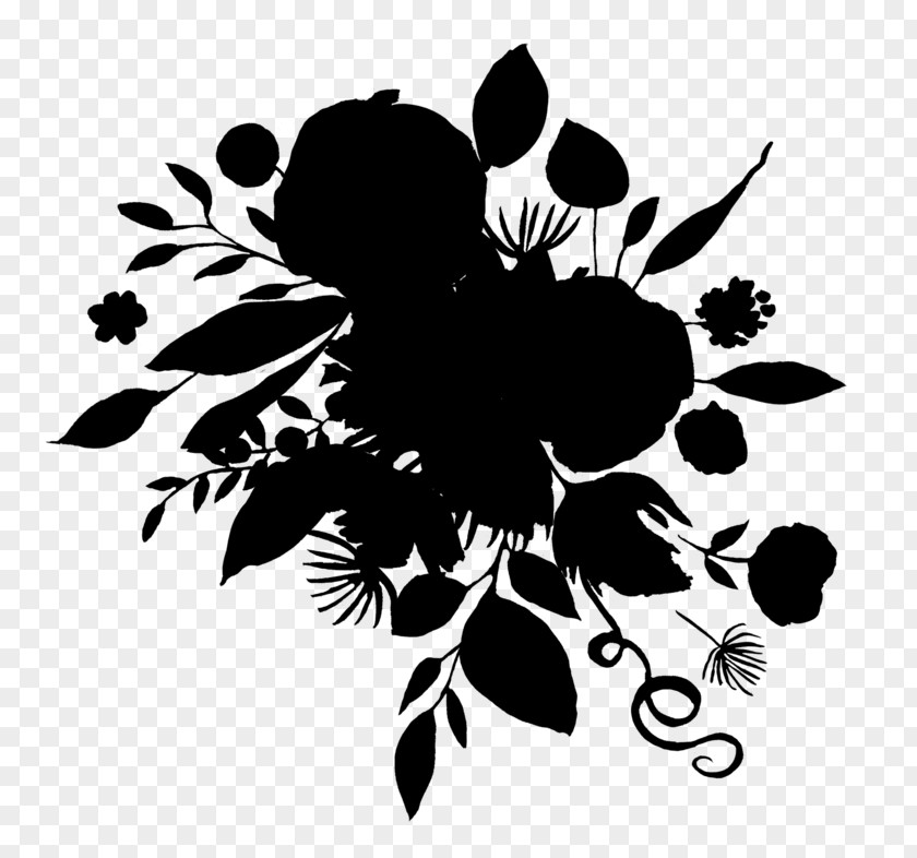 M Floral Design Leaf Font Black & White PNG