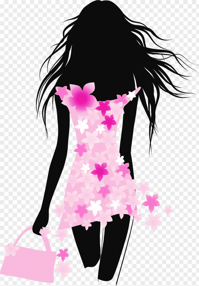 Hime Cut Black Hair Pink Fashion Illustration Graphic Design PNG
