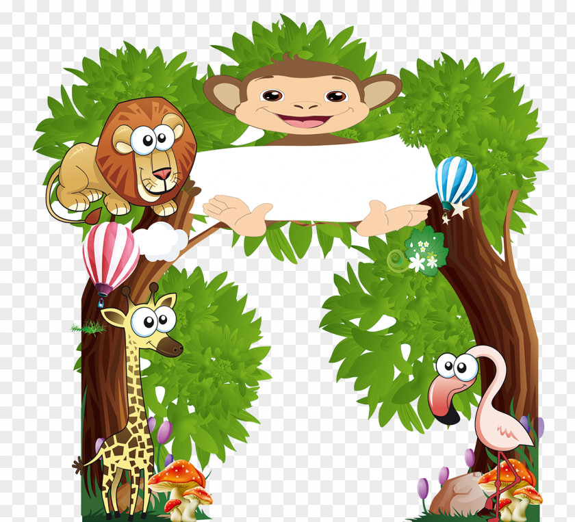 Kindergarten Animals Cartoon Illustration PNG