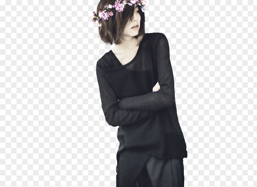 Park So Ra Ulzzang Sleeve Shoulder Dress Black M PNG