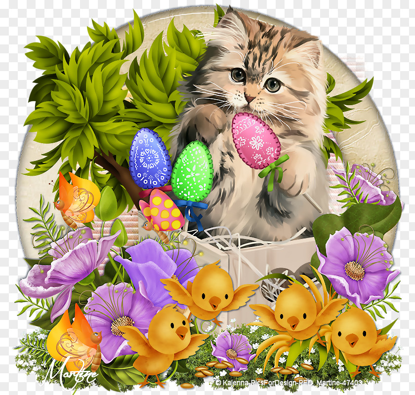 Kitten Whiskers Easter Egg Floral Design PNG