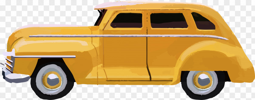 Vintage Yellow Retro Car Drawing Euclidean Vector PNG