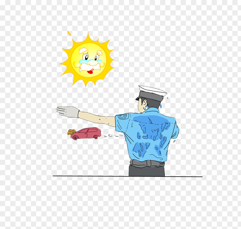 Traffic Police Under The Scorching Sun Officer Drawing PNG