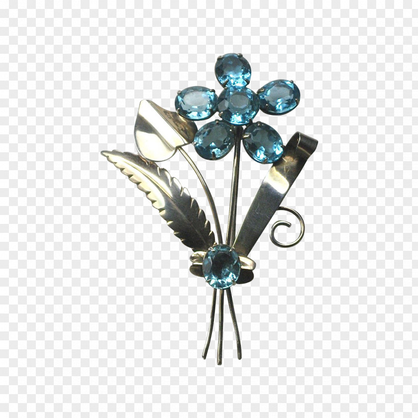 Open Locket Flowers Brooch Turquoise PNG