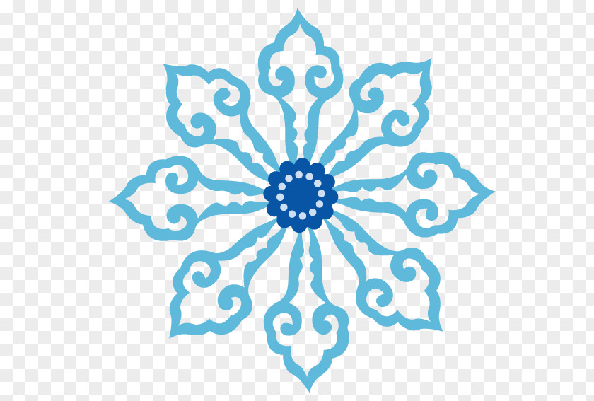 Blue Snowflake Axial Symmetry Circle Motif PNG