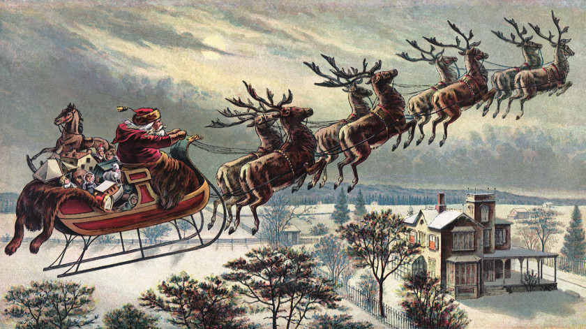 Santa Sleigh A Visit From St. Nicholas Claus Reindeer Old Santeclaus With Much Delight Poetry PNG