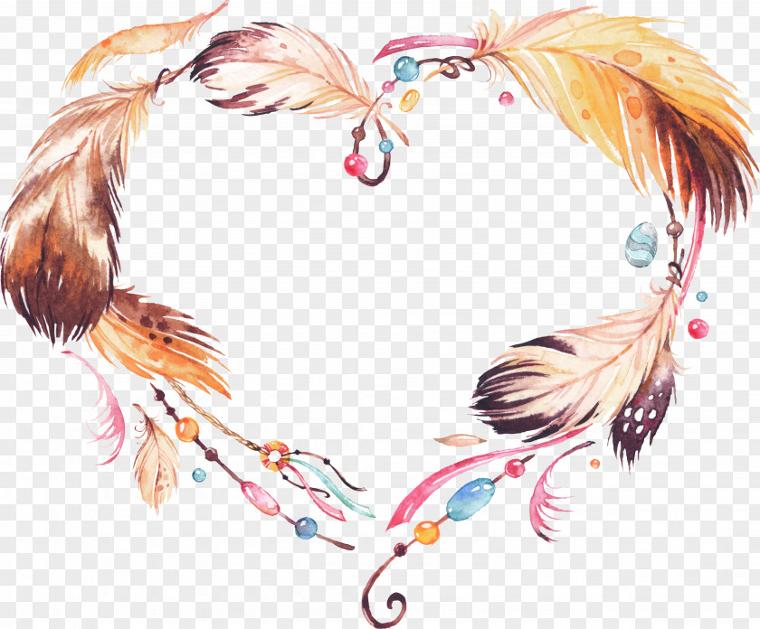Wreath Amulet Watercolor Painting Dreamcatcher PNG painting , Ethnic feather wreath, brown and yellow wreath clipart PNG