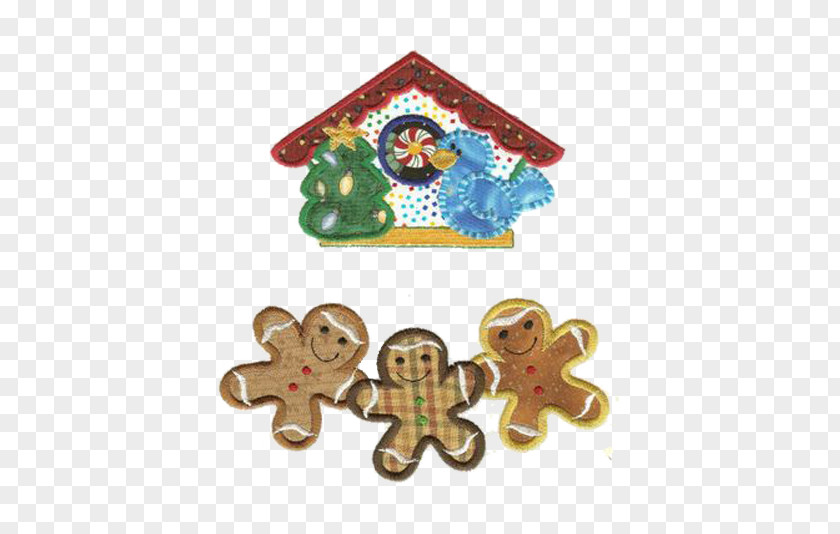 Cartoon Embroidery Patch Cottage Gingerbread Man Textile Arts Christmas Ornament PNG