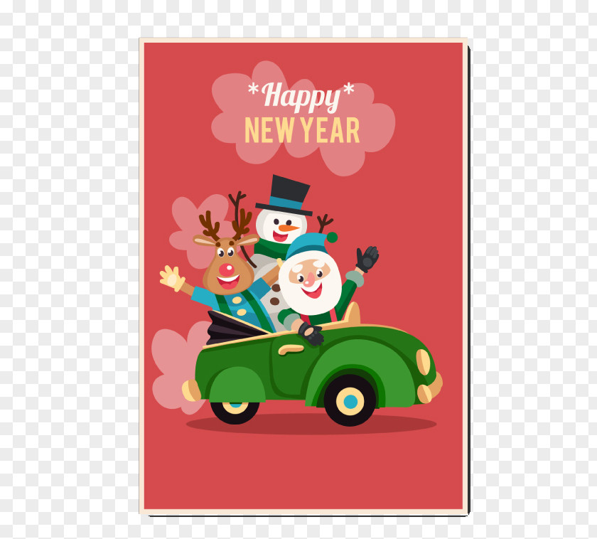 Santa Claus Greeting Cards By Car Vector Material Christmas Eve Tree PNG
