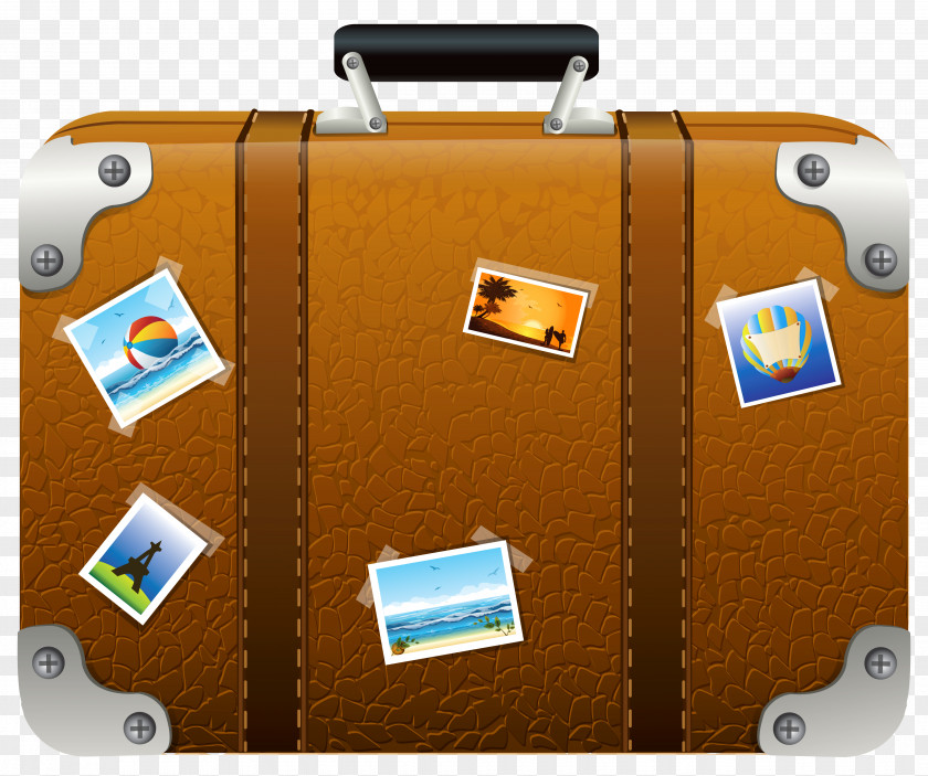 Brown Suitcase With Pictures Clipart Picture Baggage Clip Art PNG