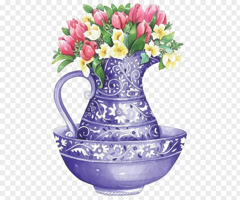 Flowers Bucket Floral Design Decoupage Vase Paper Flower PNG