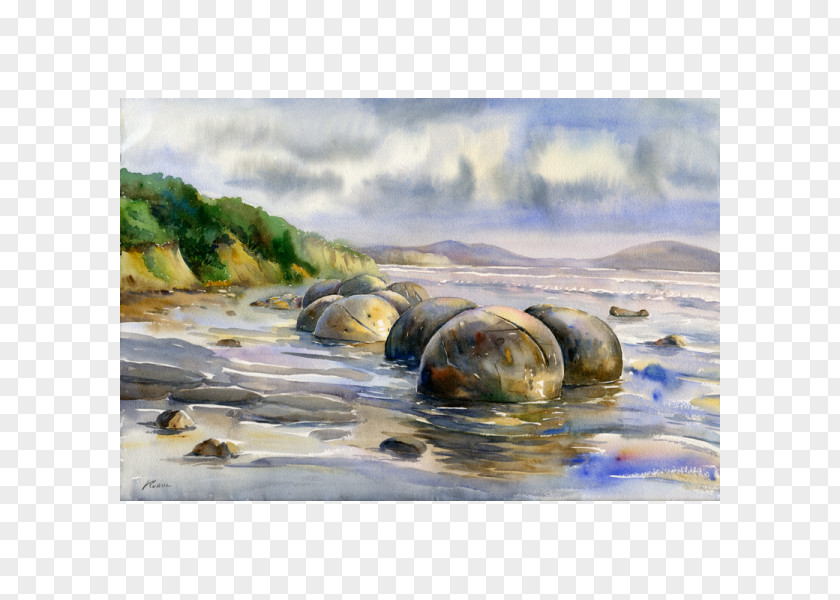 Painting Watercolor Art Moeraki Boulders Beach PNG
