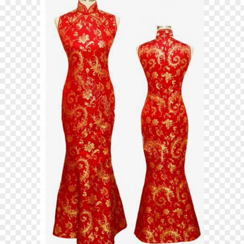 Red Silk Wedding Dress Cheongsam Bride PNG