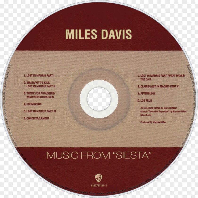 Music From Siesta Compact Disc Album 7 Years PNG from disc Years, miles davis clipart PNG