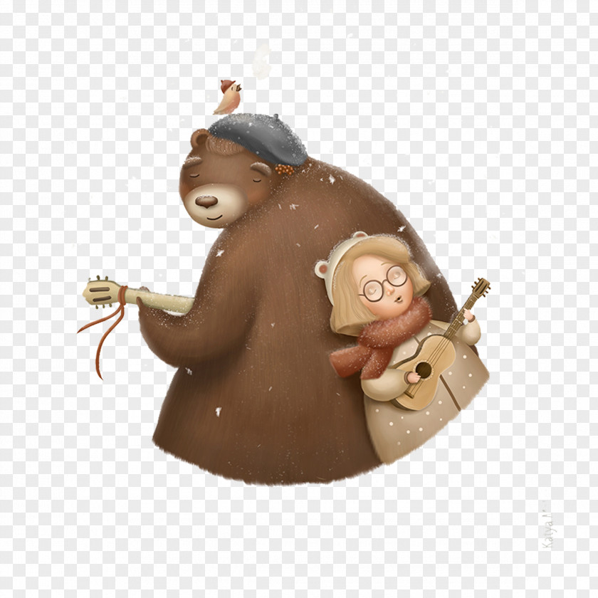 Bear With Man Illustrator Painting Drawing Illustration PNG