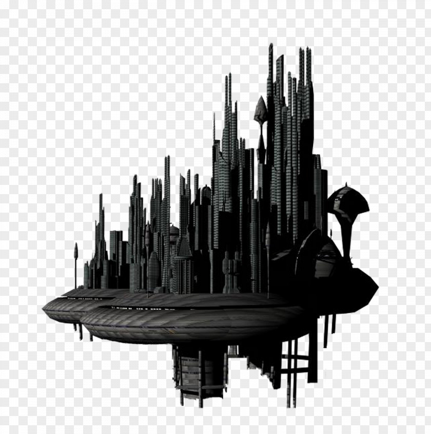 Black Ultra-modern City Science Fiction Clip Art PNG