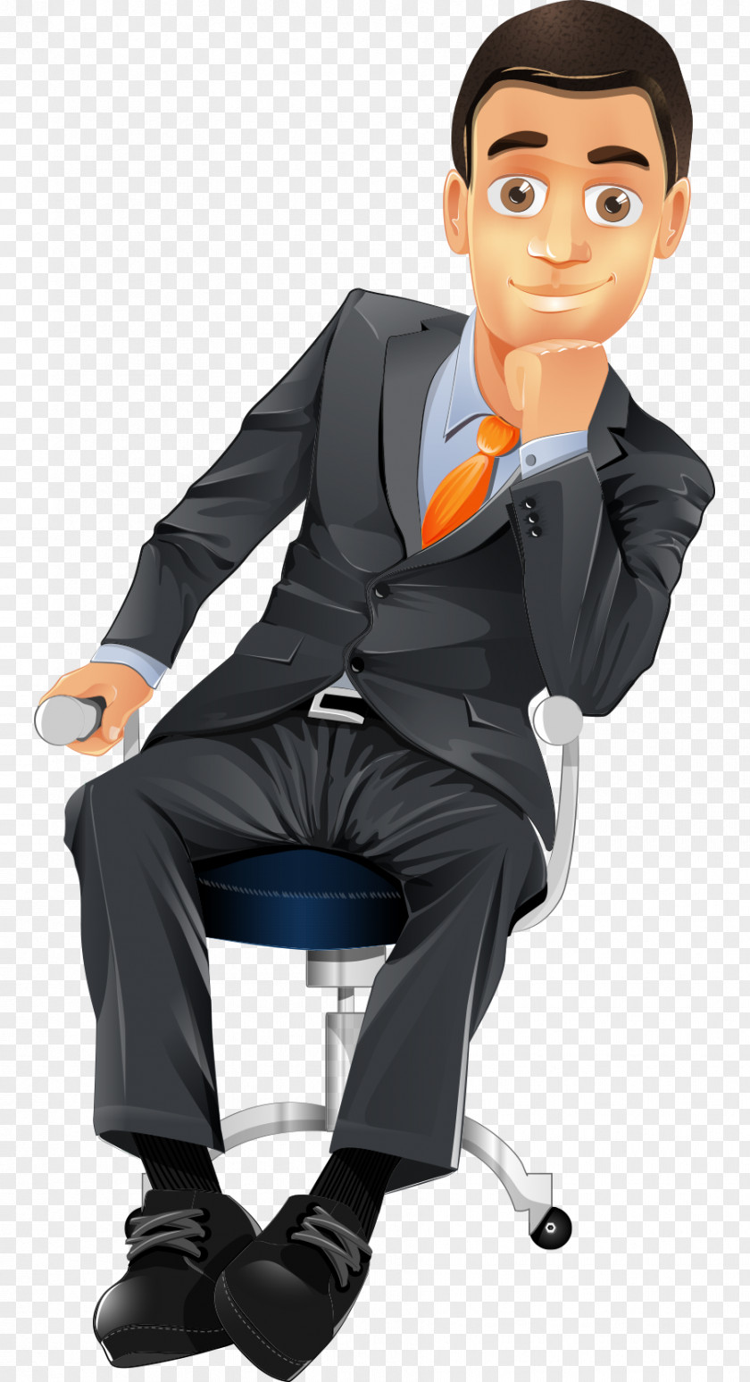 Hand-painted Cartoon Business Man Sitting On A Chair Character Businessperson PNG