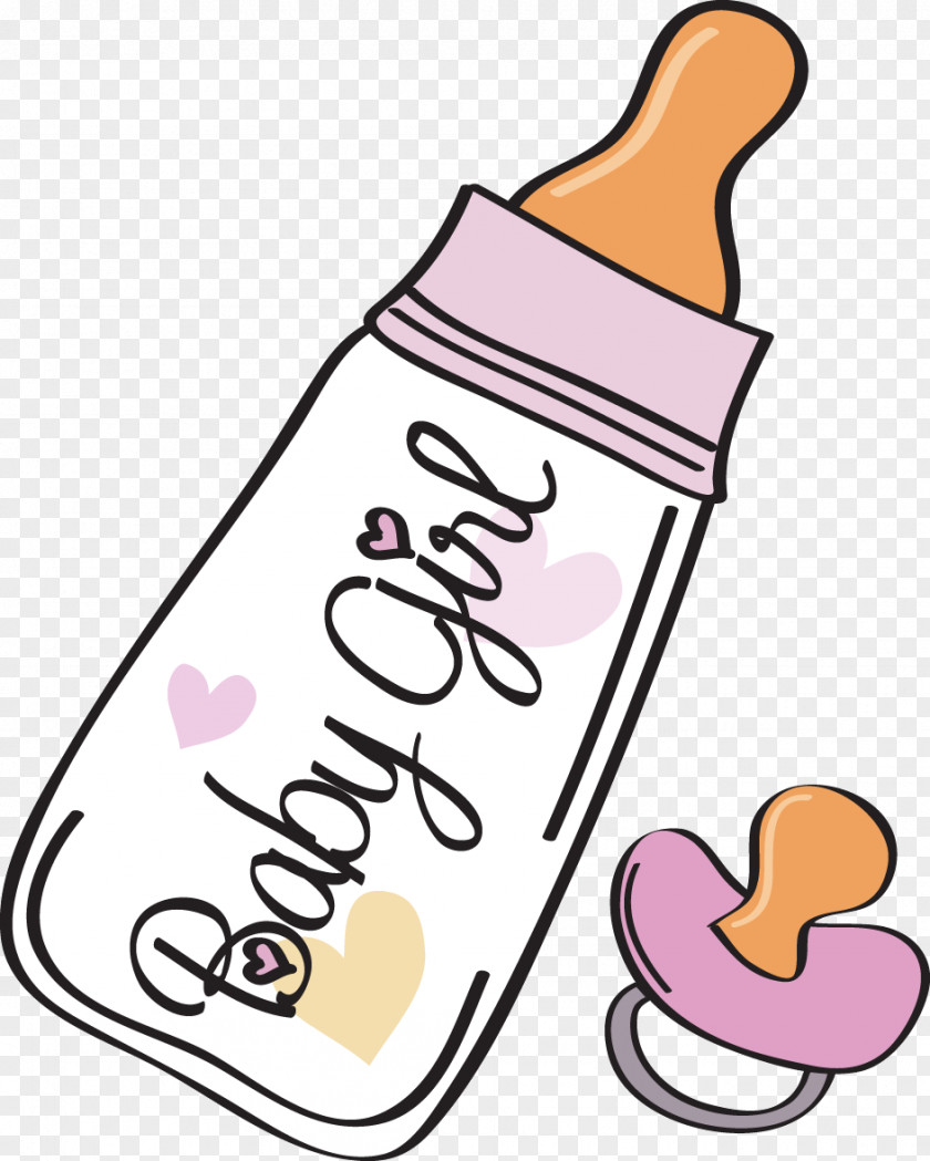 Pink Baby Bottle Announcement Illustration PNG