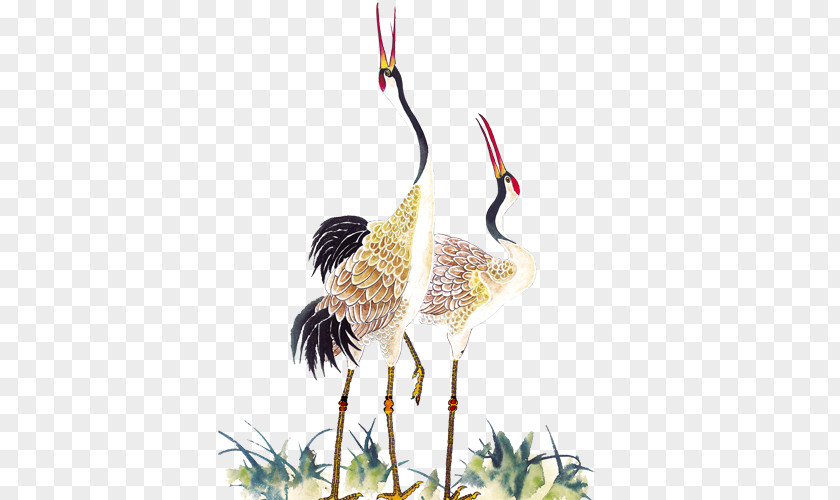 Painting Red-crowned Crane Chinese Calligraphy PNG