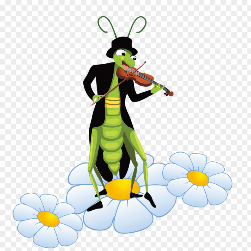 Cartoon Animals Play The Violin Insect Bee Grasshopper Illustration PNG
