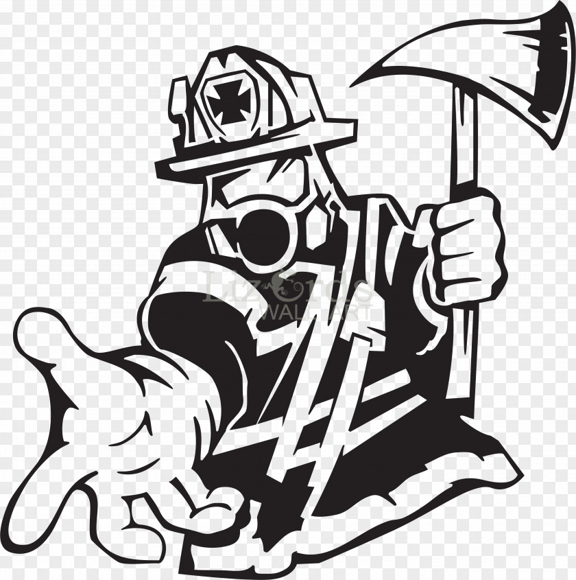 Fireman Firefighter Text Sticker Line Art Silhouette PNG