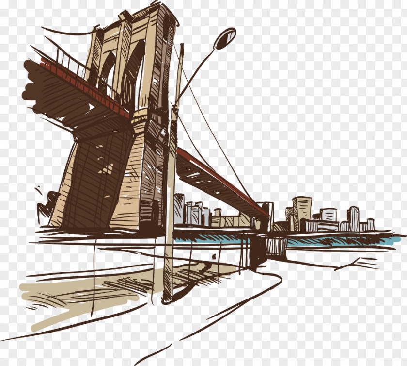 Vector London Bridge And City Buildings Watercolor Painting Illustration PNG