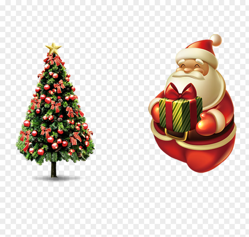 Santa Claus And Christmas Tree Decoration Card PNG