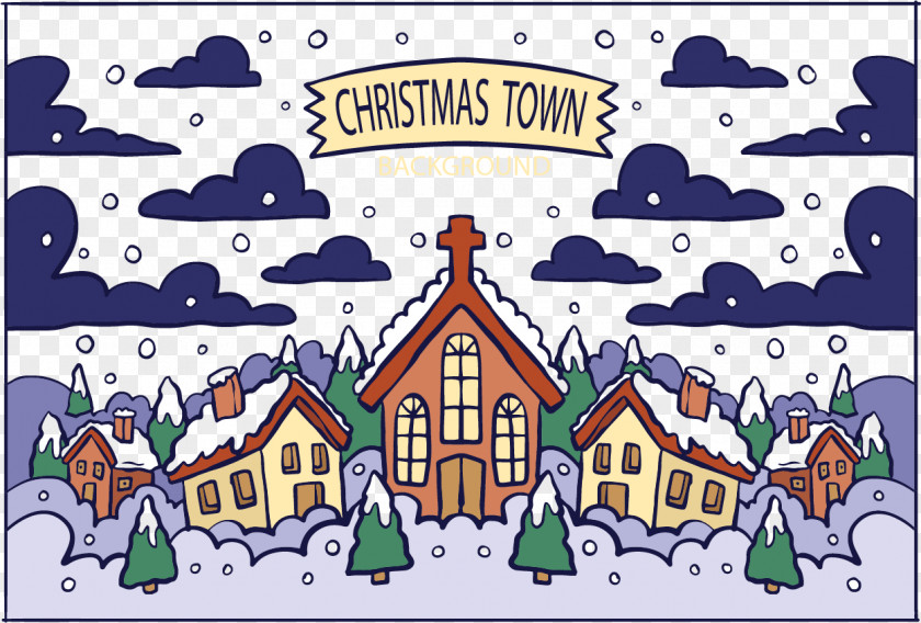 Christmas Town Drawing Illustration PNG