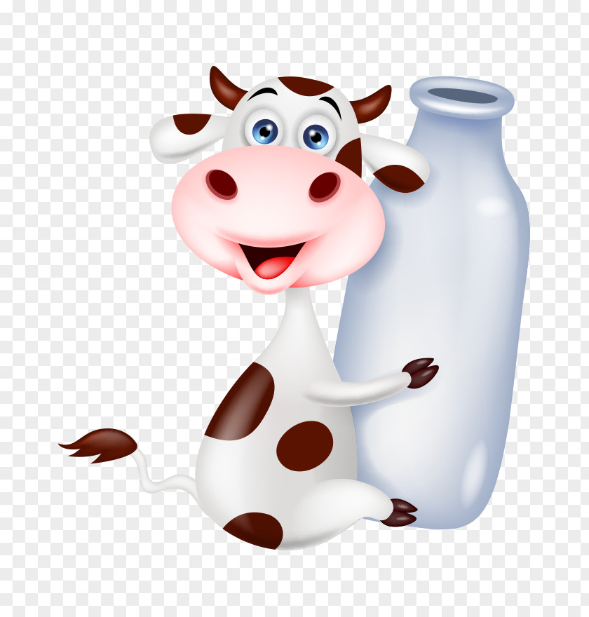 Lovely Hand-painted Cartoon Cows Milk Bottles Hold Cattle Bottle Stock Photography PNG