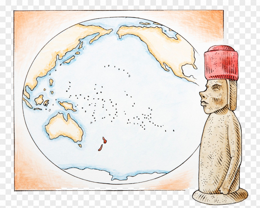 South America Ancient Map Moai Statue Illustration PNG