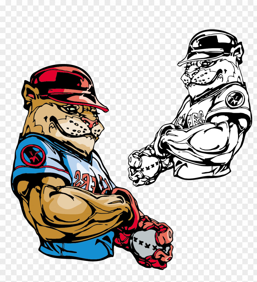 Vector Hand-painted Tiger Bulldog T-shirt Baseball Mascot PNG