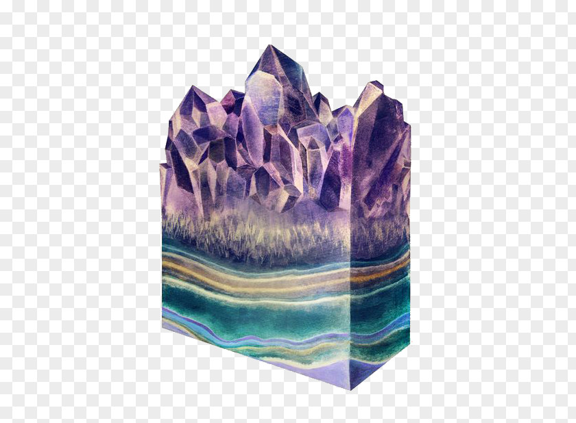 Purple Diamond Rock Mineral Watercolor Painting Illustrator Crystal Illustration PNG