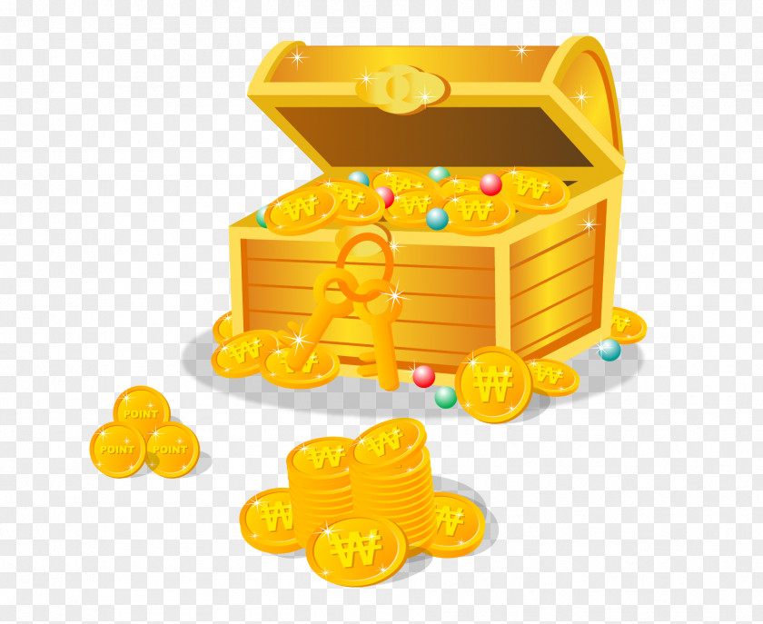 Stock Vector Gold Coin Box Buried Treasure Gemstone PNG
