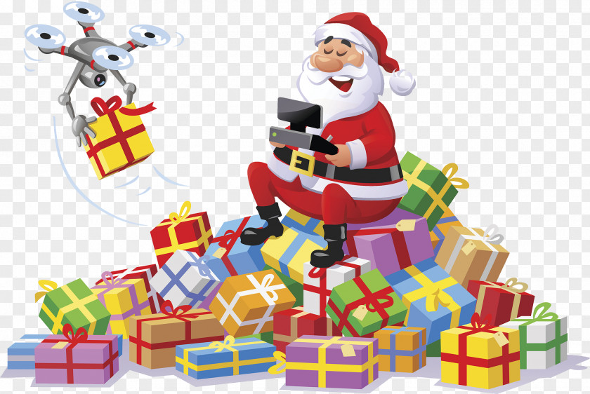 Santa Claus Presents Unmanned Aerial Vehicle Christmas Gift Radio Control Illustration PNG