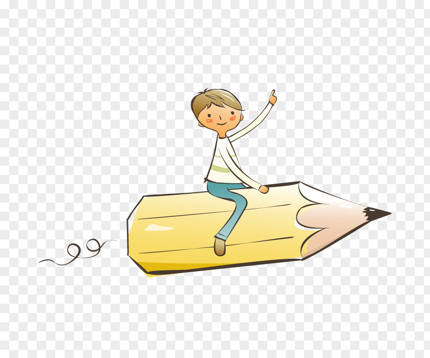 Flying In Pencil Cartoon Illustration PNG