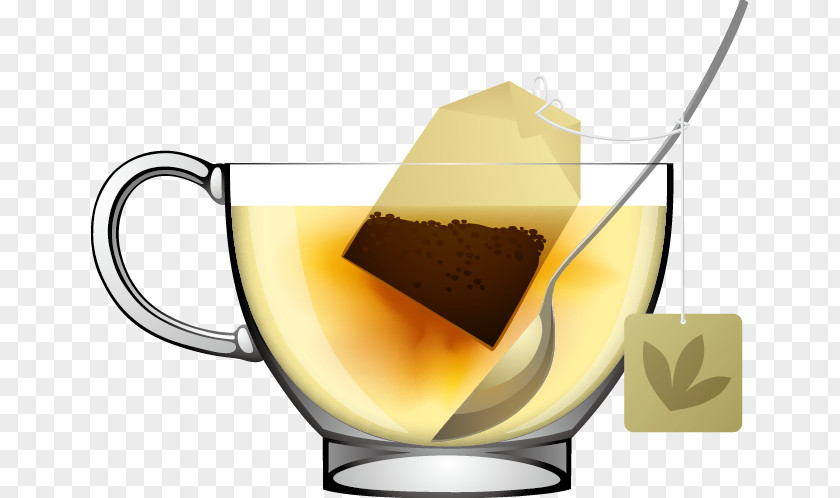 Vector Hand-painted Tea Green Bag Cup PNG