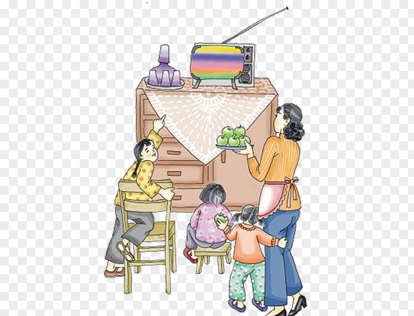 80 Years A Family Watching TV Television Illustration PNG
