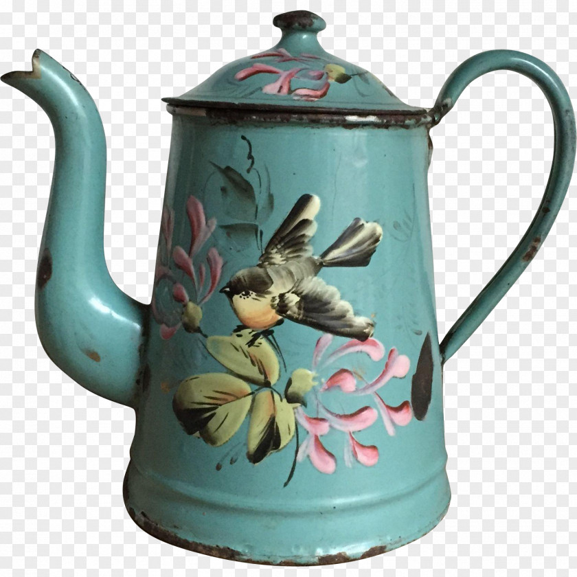 Hand-painted Birds Coffeemaker Kettle Antique Mug PNG