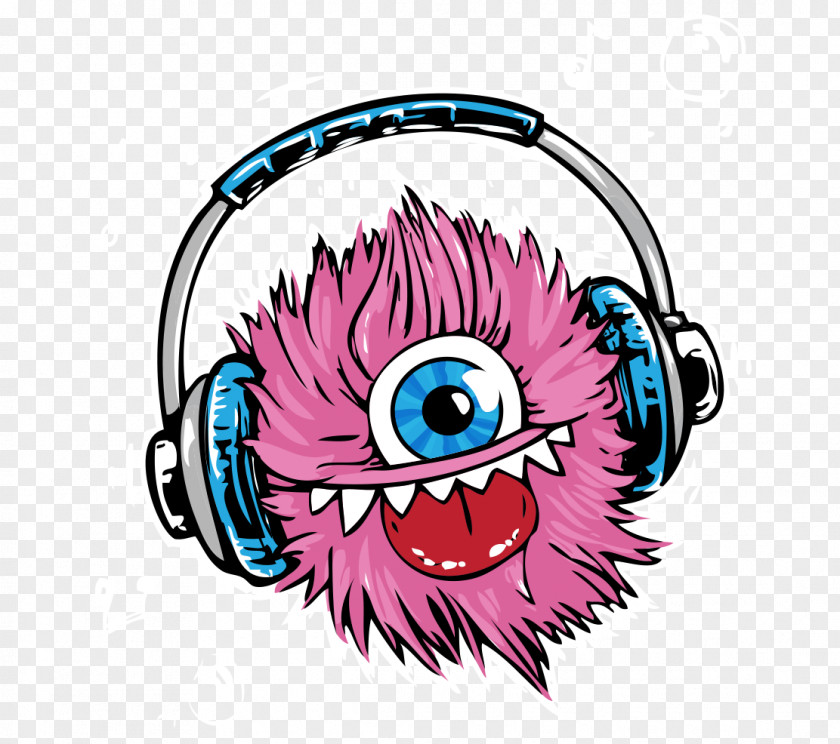 Hand-painted Cartoon Monster Wearing Headphones Terror T-shirt Logo PNG