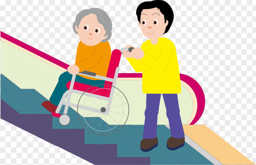 On The Stairs Of Men And Women Cartoon Wheelchair PNG