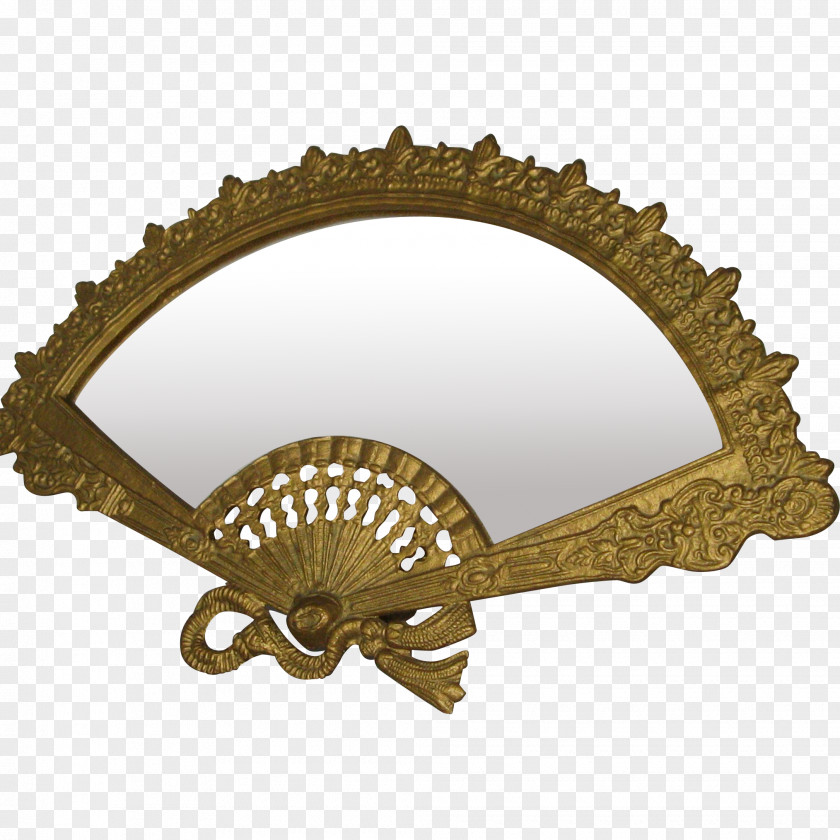 Mirror Bronze Brass Hand Fan Picture Frames PNG