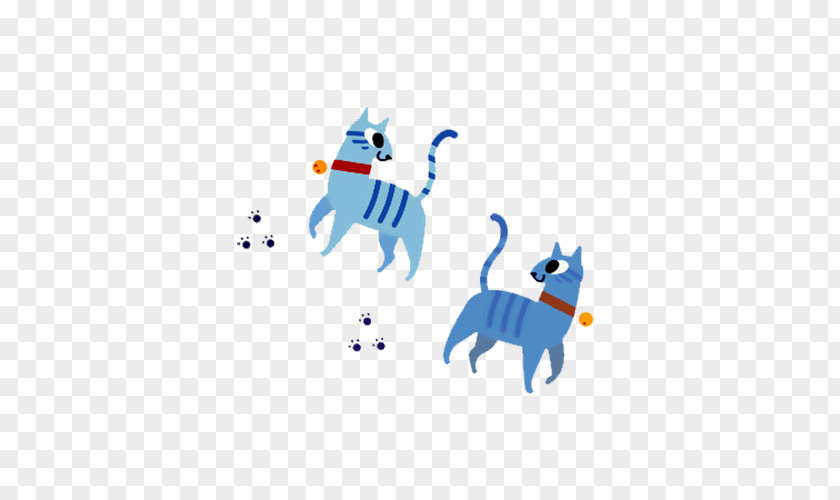 Two Blue Cartoon Kittens And Footprints Cat Clip Art PNG