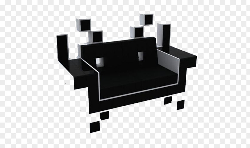 Black Square Stitching Chair Space Invaders Tetris Couch Video Game Retrogaming PNG